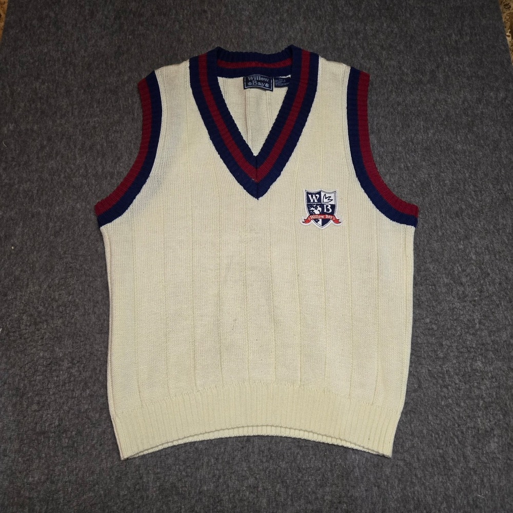 Vintage Willow Bay Sweater Vest Mens Large Ivory V-Neck Preppy Cricket Tennis